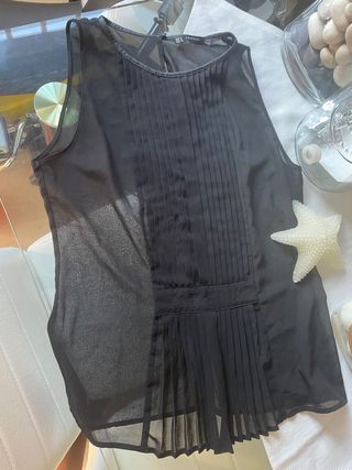 blusa Zara trasparente plisado detalle 