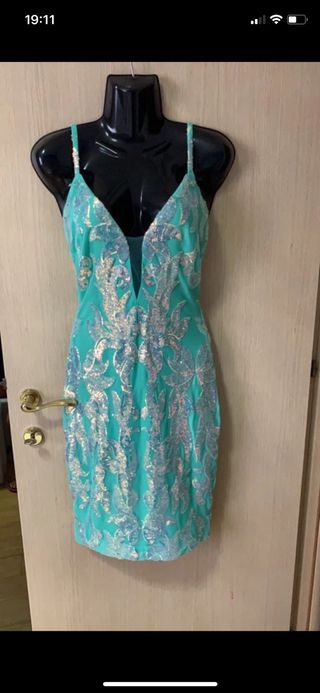 abito nuovo verde menta paillettes Omai