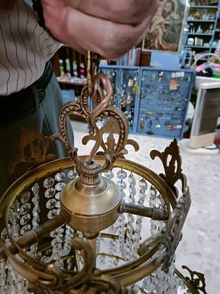 Lampara de cristal y bronce