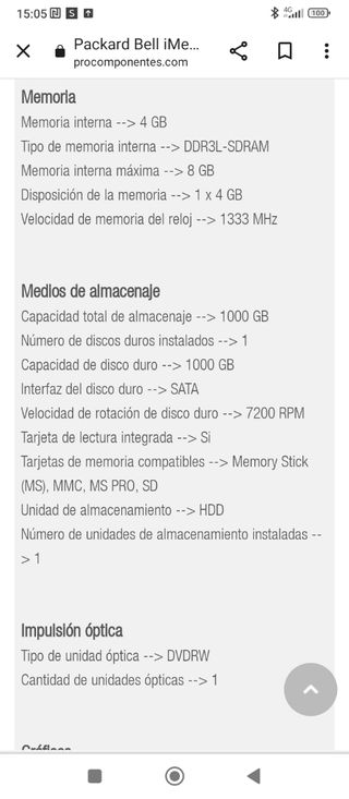 Ordenador packard bell imedia s2883