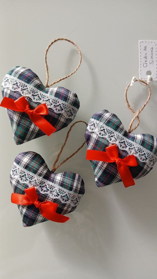 Decorazioni shabby chic cuori tartan con pizzo