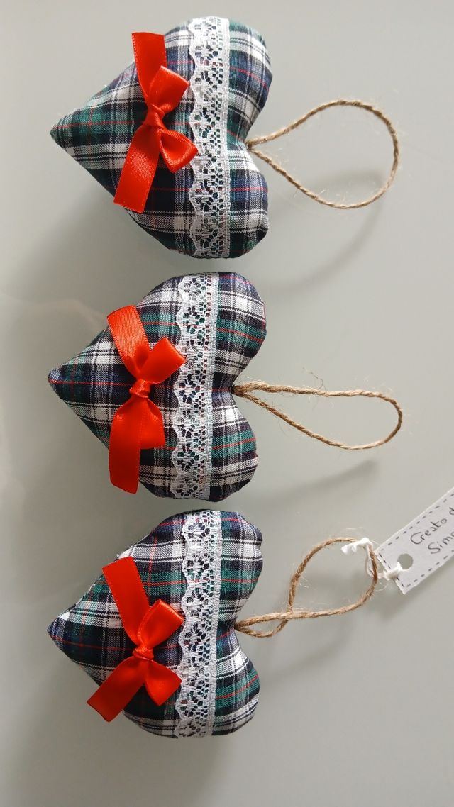 Decorazioni shabby chic cuori tartan con pizzo