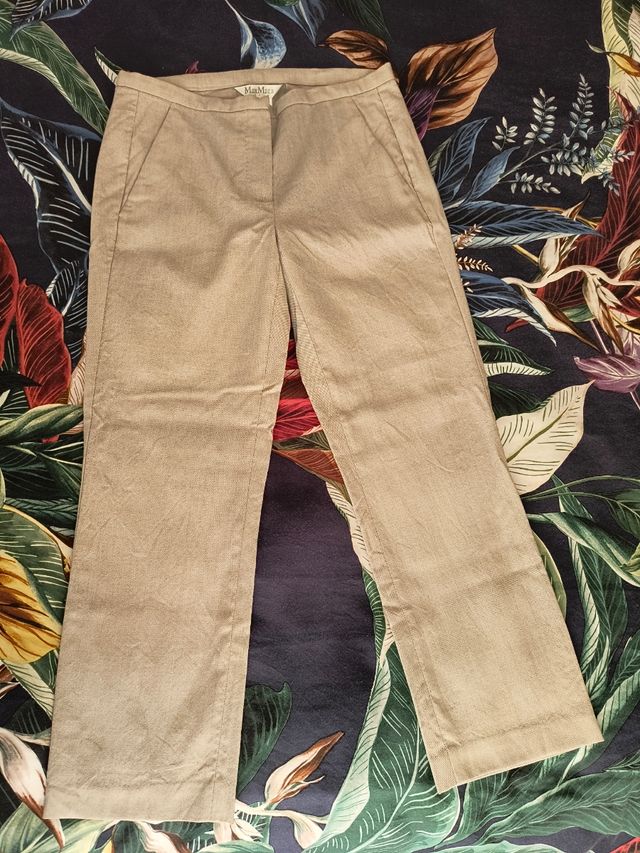 Max Mara Pantalón recto jaspeado beige
