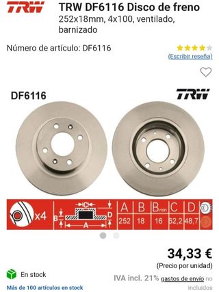 Discos de freno Kia Picanto delanteros
