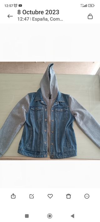Cazadora vaquera con sudadera y capucha, talla M
