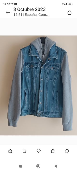Cazadora vaquera con sudadera y capucha, talla M