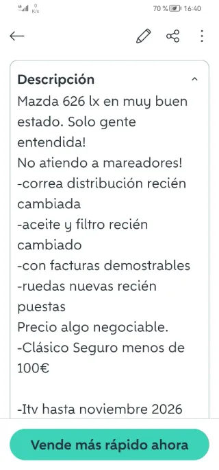 Mazda 626 1999 itv hasta 5 /11 2026