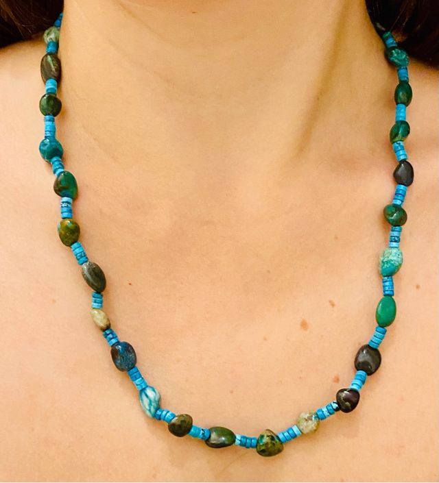 Collar de crisocola y turquesa en plata de ley 925