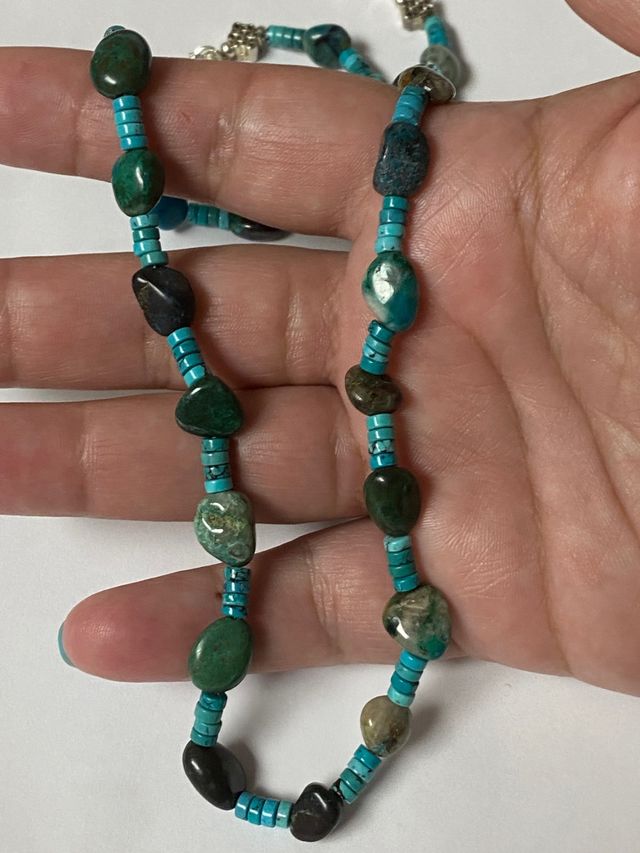 Collar de crisocola y turquesa en plata de ley 925