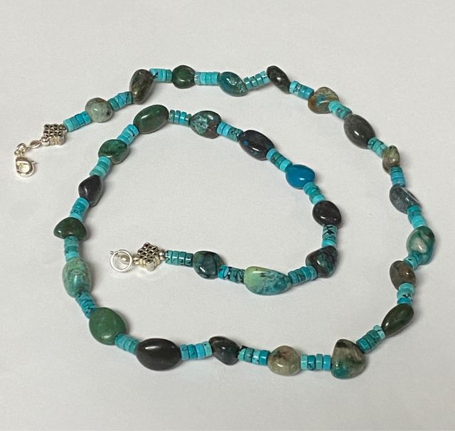 Collar de crisocola y turquesa en plata de ley 925