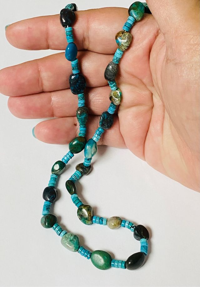 Collar de crisocola y turquesa en plata de ley 925