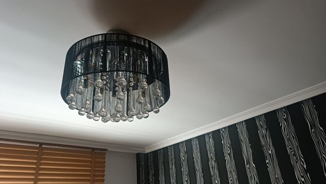 Lampara de diseño de hilo negro y cristal