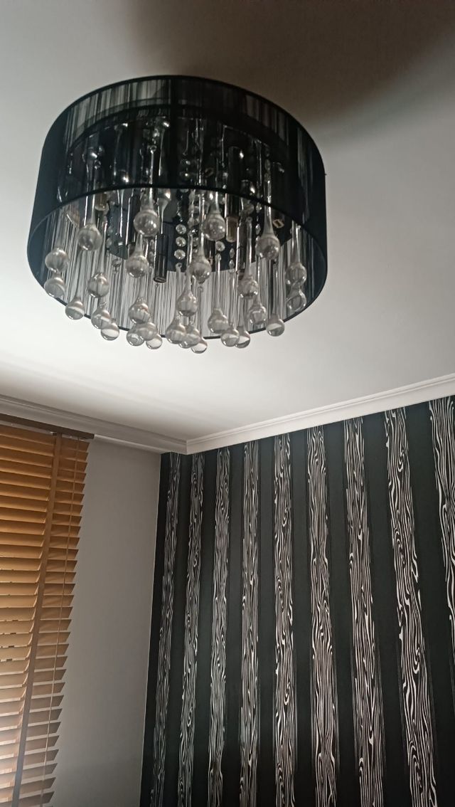 Lampara de diseño de hilo negro y cristal