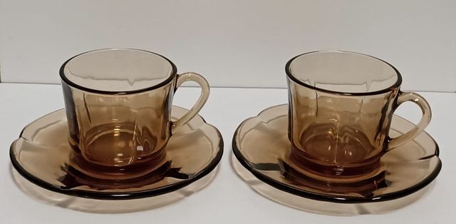 Juego Tazas Café y Platos Duralex Ondas Ahumado