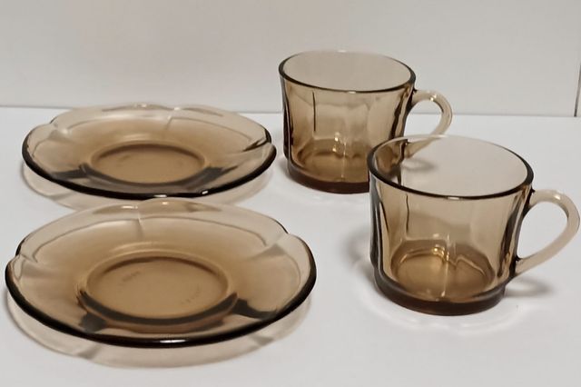 Juego Tazas Café y Platos Duralex Ondas Ahumado