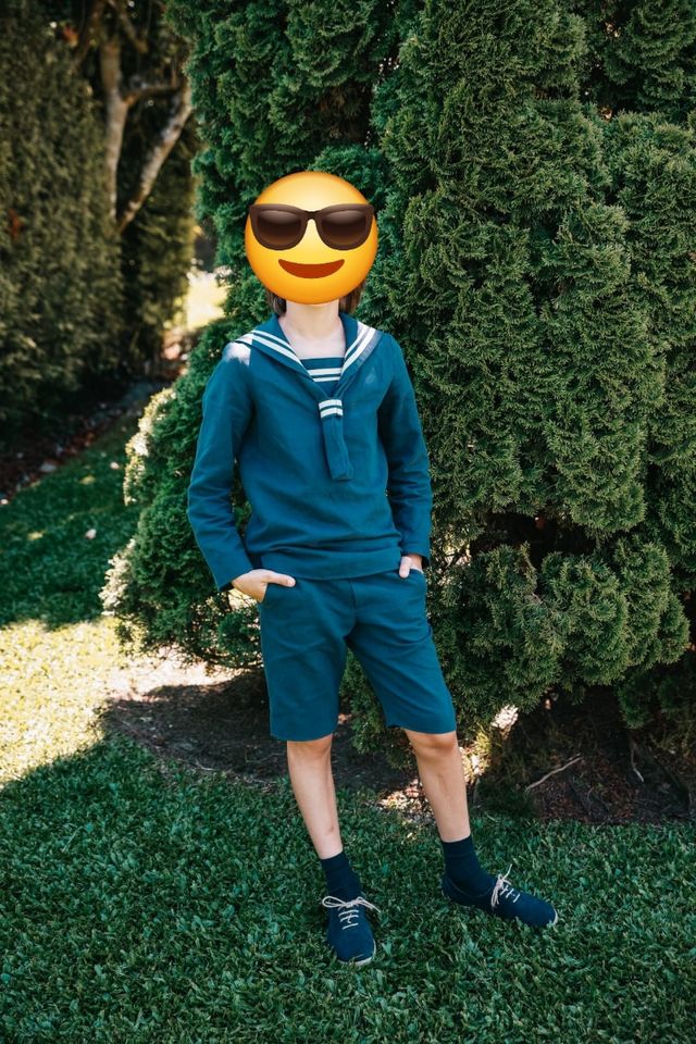 Traje de comunión marinero en lino + zapatos ante