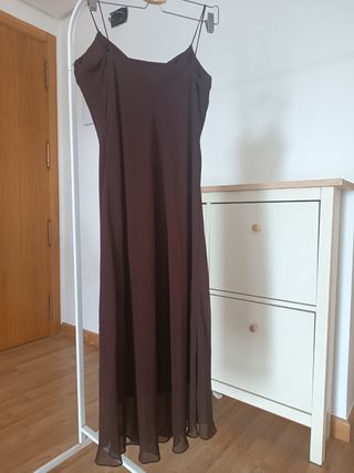 Vestido de fiesta marrón de tull largo