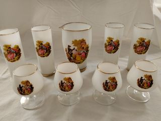 Juego copas, vasos y cubitera vintage