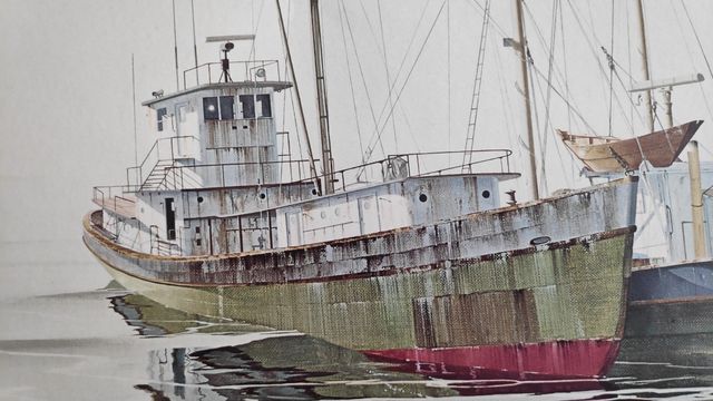 John Lutes Paesaggio di barche nell'oceano