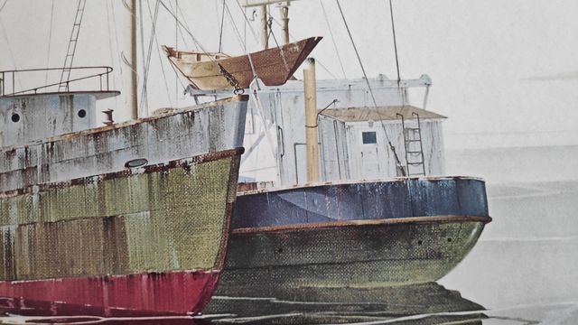 John Lutes Paesaggio di barche nell'oceano