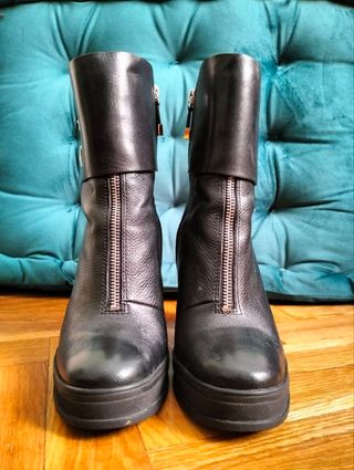 Botas Piel N° 38 What Pilar Black Cremalle Lujo