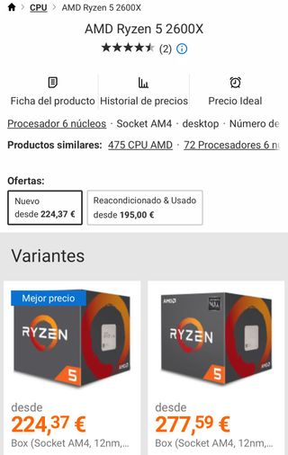 Ventilador de procesador AMD Ryzen 5 2600X
