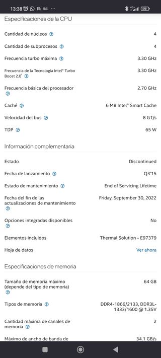 Intel i5 6400 2.7Ghz