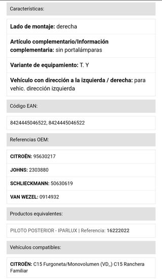 Piloto trasero derecho C15