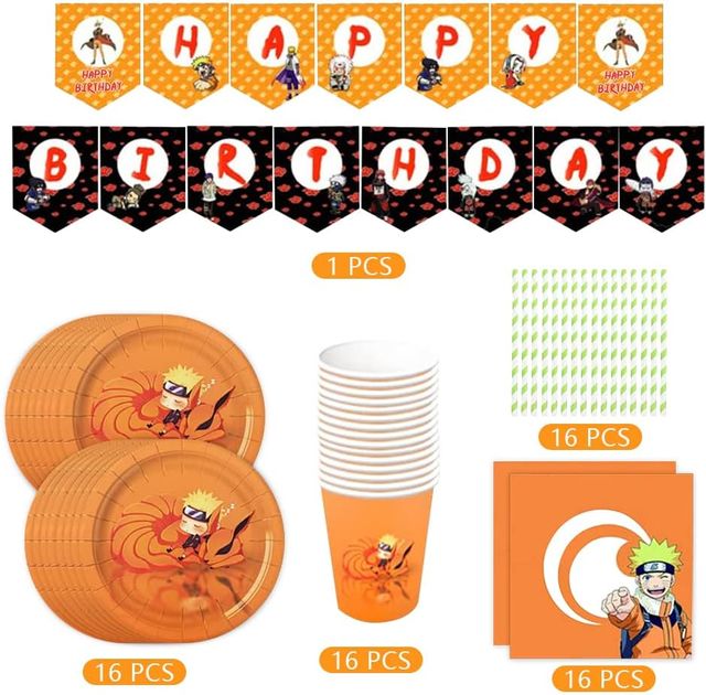 65 Pcs Anime Party Vajilla, Naruto Anime Vajilla D