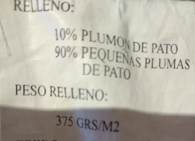 Relleno nórdico de plumon. Se entrega lavado.