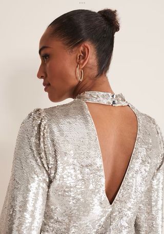 MINI VESTIDO CORTO DE FIESTA LENTEJUELAS PLATEADO