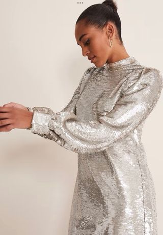 MINI VESTIDO CORTO DE FIESTA LENTEJUELAS PLATEADO