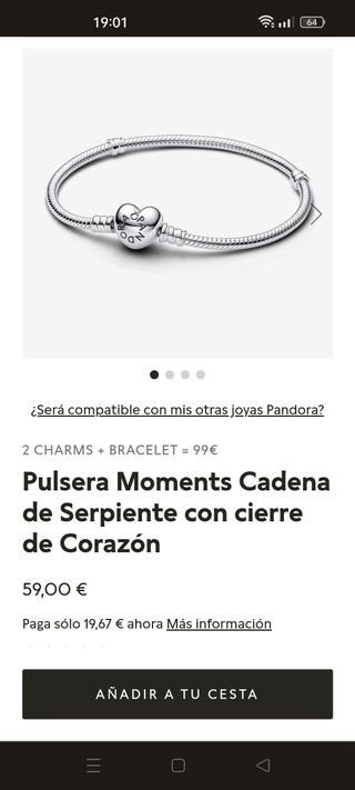 Pulsera Pandora moments  cierre corazon