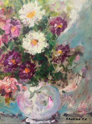 Cassina, Vaso di fiori, olio su masonite, anni ‘70