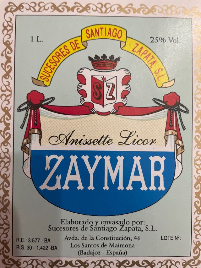 Etichetta bottiglia di anice ZAYMAR