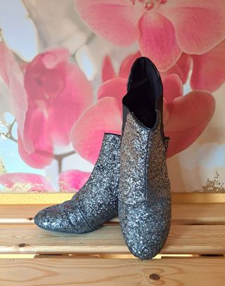 Botines bajos purpurina tacón ancho