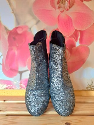 Botines bajos purpurina tacón ancho