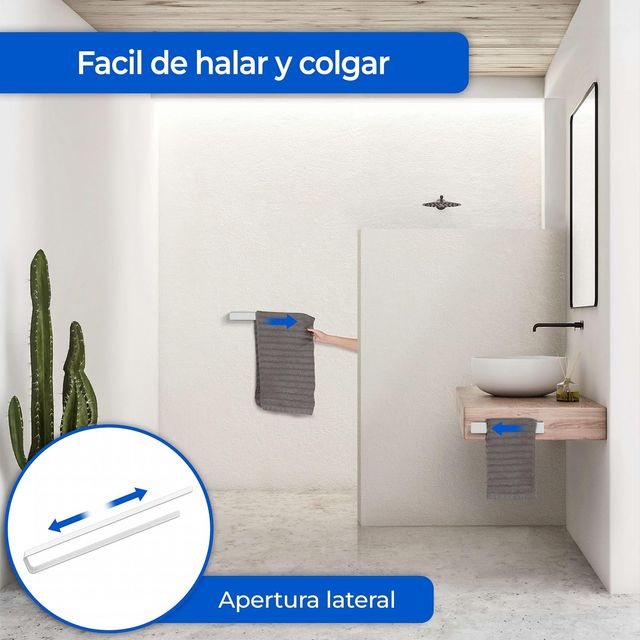 Toallero 40cm, sin taladro, rígido,elegante. Plata