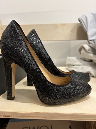 zapatos tacón purpurina fiesta ZARA
