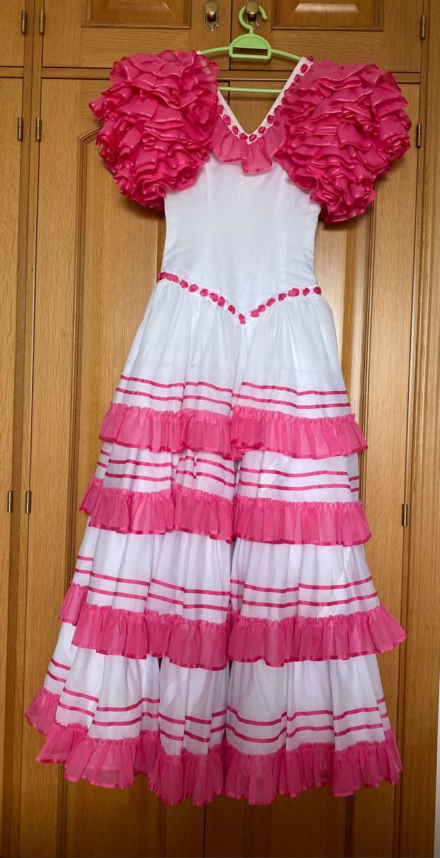 Vestido Flamenca Rosa y Blanco