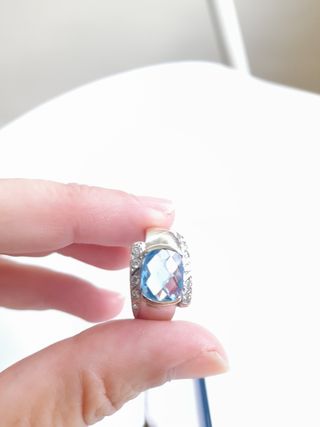 Anillo Oro Blanco Circonitas Aguamarina