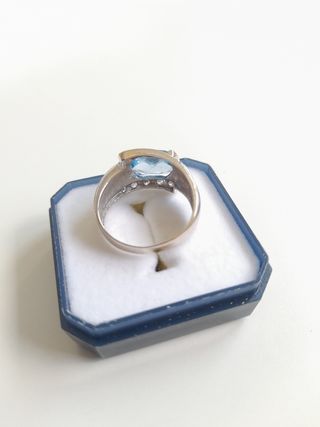 Anillo Oro Blanco Circonitas Aguamarina