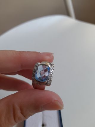 Anillo Oro Blanco Circonitas Aguamarina