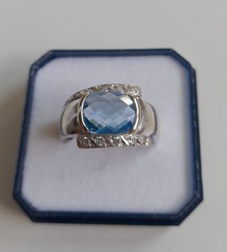 Anillo Oro Blanco Circonitas Aguamarina