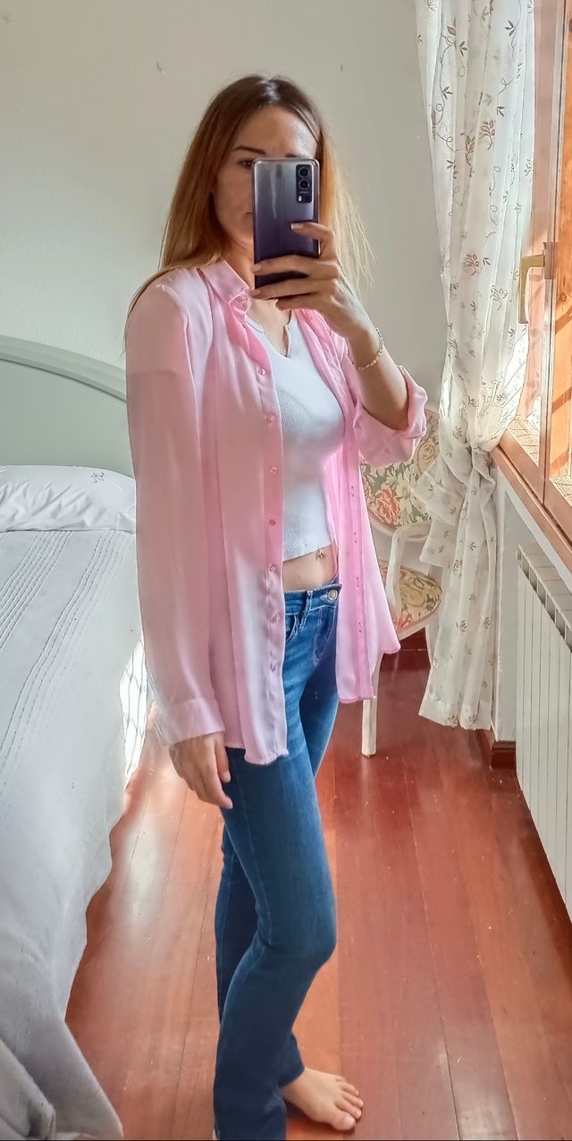 Camisa rosa fluida Mango