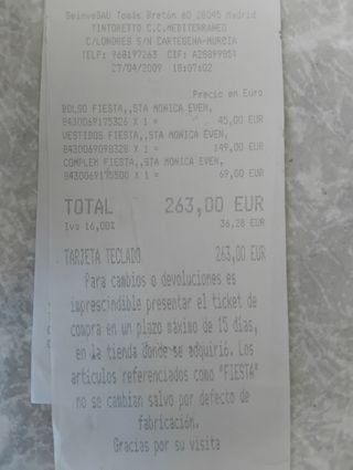 Conjunto tintoretto con ticket