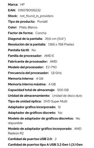 Ordenador portatil Hp 15" Blanco