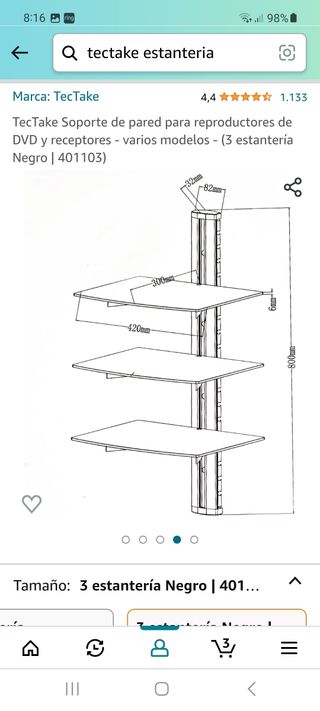 Estantería colgante audio/video cristal NUEVA