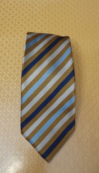 Cravatta uomo gialla a righe blu e azzur