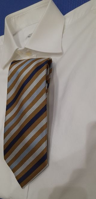 Cravatta uomo gialla a righe blu e azzur